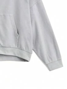 NEON BLANC Sudadera con capucha de manga corta raglán con logotipo bordado lavado, caja de punto, adecuada para otoño e invierno - Gris Claro - Ver 10