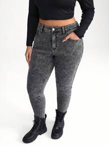 SHEIN BASICS Große Größen schwarze Skinny Jeans mit Stretch im Lässig Stil