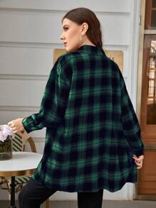 Calvaya Plus Size Dames Plaid Drop Shoulder Lange Mouw Losse Casual Shirt Voor De Herfst