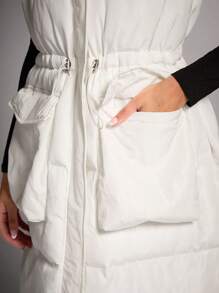 SHEIN BAE 女士无袖休闲连帽纯色长款羽绒服，时尚保暖，适合冬季圣诞节感恩节商务场合。 - 白色 - 查看 7