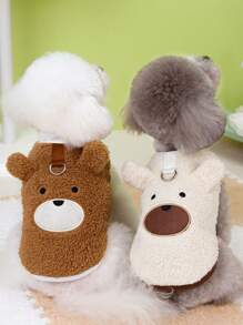 PETSIN 棕色泰迪熊毛绒牵引带连帽衫，舒适宠物服装 - 棕色 - 查看 5