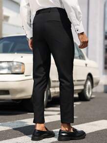 Manfinity Bizformal Men's Solid Color Pocket Design Slim Fit Casual Suit Pants - Black - View 2