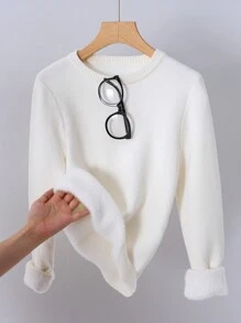 SHEIN Pulover cu mânecă lungă, alb, versatil, pentru adolescentă