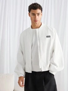 Manfinity VCAY Men's Woven Loose Fit Round Neck Raglan Sleeve Casual Jacket, Suitable For Autumn & Winter - White - View 2