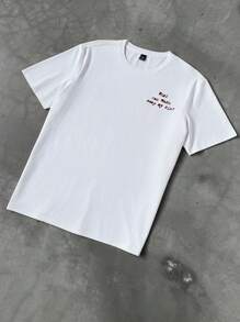 Manfinity EMRG 男士圆领短袖字母印花休闲 T 恤，男友礼物，适合外出 - 白色 - 查看 3