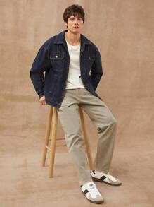 Men Premium 91% Cotton Denim Zip Up Jacket - Dark Wash - View 4