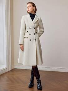 MOTF PREMIUM WOOL PEAK COLLAR FLAP DETAIL PEA OVERCOAT