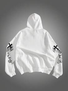 Manfinity VCAY Felpa con cappuccio oversize da uomo bianca lavorata a maglia con stampa a croce