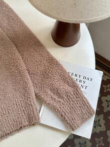 Calvaya Solid Drop Shoulder Oversize Single Breasted Placket Fluffy Knit Lightweight Cardigan