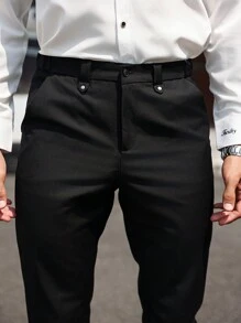 Manfinity Bizformal Men's Solid Color Pocket Design Slim Fit Casual Suit Pants - Black - View 4