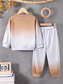 SHEIN 2 piezas Conjunto informal de sudadera y pantalón de chándal con cuello redondo en degradado para niño joven, otoño