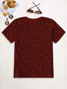 Chiquease 女士休闲全幅斑点狗印花短袖 T 恤，夏季 - 紅色 - 查看 2