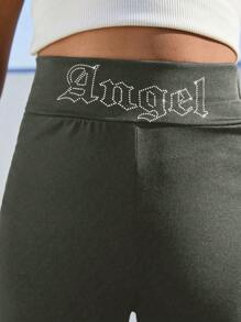 SHEIN Tween Girls Casual Y2K Butterfly Rhinestone Embellished Pants - Army Green - View 3