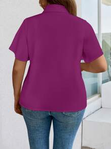 SHEIN Clasi Plus Size Casual Contrast Lace Flutter Sleeve Blouse, Summer