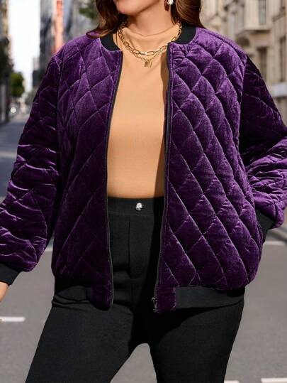 EMERY ROSE Plus Size Women's Bomber Women Corduroy Jacket Zip-Up Diamond Quilted Padded Coat,Fall Women Clothes,Winter Women Clothes