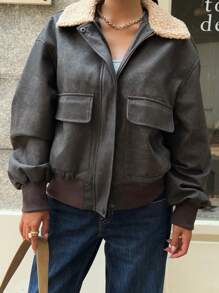 Muchica 1 chiếc áo khoác mùa đông dài tay lót nhiệt có khóa kéo màu nâu cà phê dành cho nữ - Cà phê nâu - Xem 5