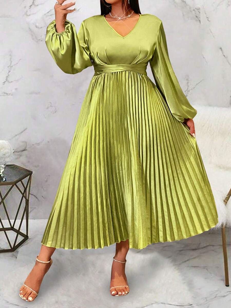 Celure Vestido elegante vintage con pliegues en la cintura para tallas grandes