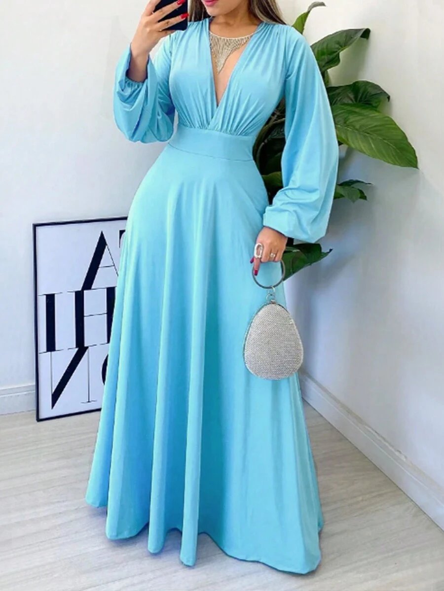 秋季新款休闲简约纯色长袖女装 - 藍色 - 查看 1