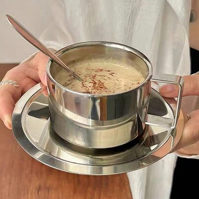 1 Set 6.8 Oz Stainless Steel Coffee Cups Set Espresso Cups, Double Walled Coffee Mugs Drinkware For Latte, Cappuccino, Milk, Tea,For Afternoon Tea Party Christmas For Holiday Gift Giving