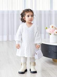 SHEIN Baby Mädchen Gestricktes A-Linien Kleid, modisch & vielseitig für lässige Ausgänge, Partys und Veranstaltungen im Herbst/Winter