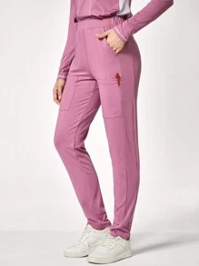 TaskEZ Contrast Color V-Neck Long Sleeve Top And Pocket Pants Casual Uniform Scrub Set