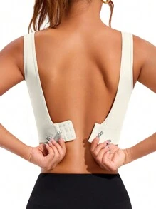 Áo ngực thể thao chịu lực cao liền mạch không có miếng đệm tháo rời, Áo ngực thể thao có miếng đệm khâu sẵn, Hỗ trợ chịu lực cao với miếng đệm không thể tháo rời Cúp đúc, Dành cho phụ nữ, Áo lưng chữ Y hỗ trợ cao, Tập luyện, Yoga, Chạy bộ - Màu trắng kem - Xem 2