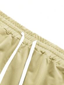 Manfinity Roghcode Men's Casual Contrast Color Print Drawstring Waist Sweatpants - Khaki - View 3