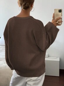 DAZY Suéter holgado de tejido jacquard con cuello en V y letra para mujer