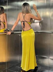 Allurite Vestido sirena con espalda descubierta y tirantes finos sexy
