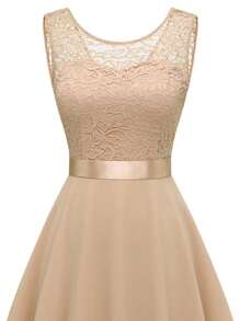 SHEIN Clasi Vestido de encaje champán sin mangas de verano para mujer