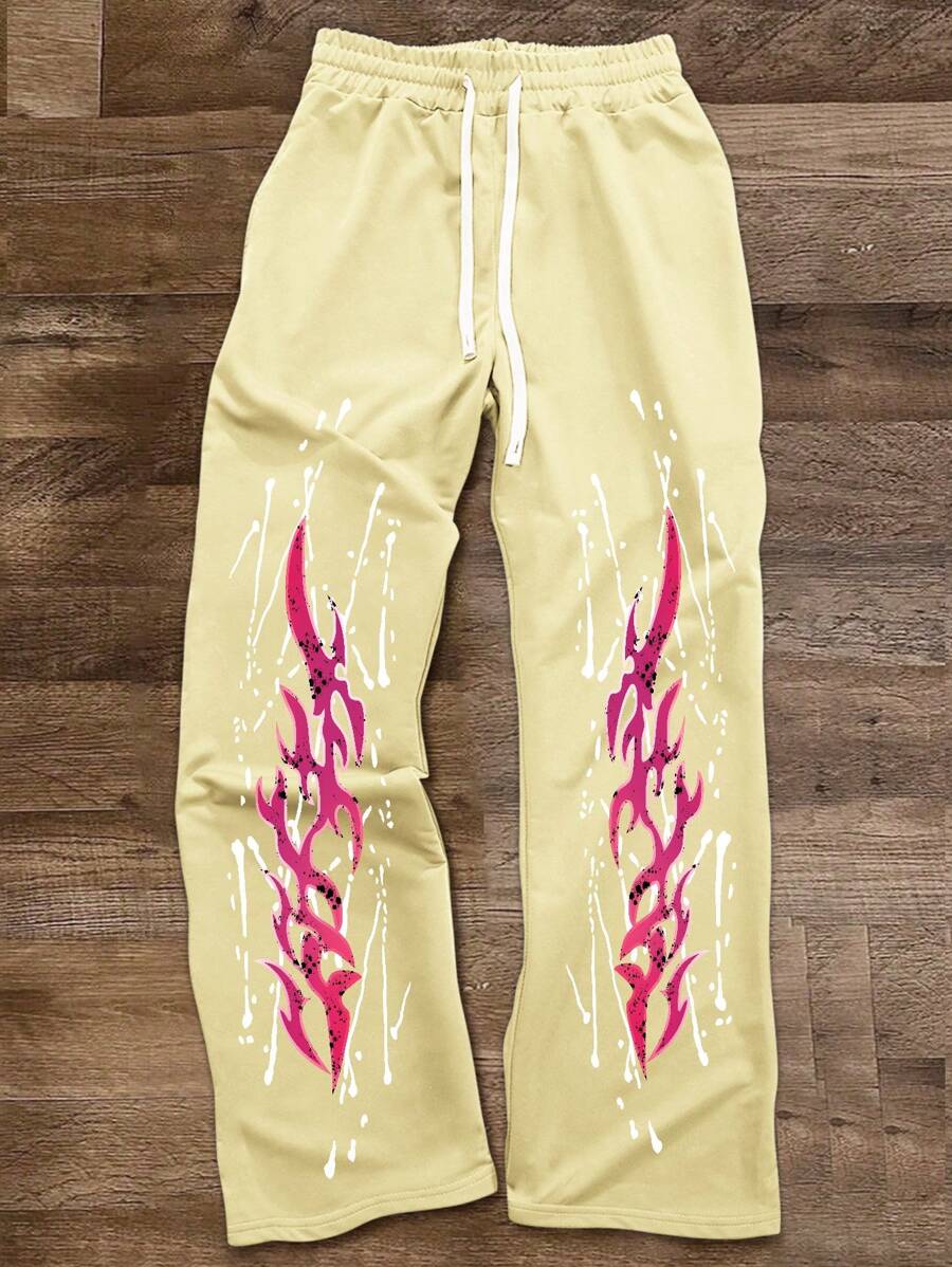 Manfinity Roghcode Men's Casual Contrast Color Print Drawstring Waist Sweatpants - Khaki - View 1