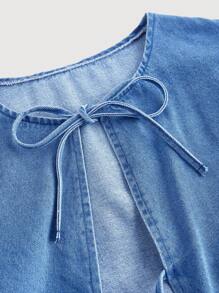 SHEIN MOD Plus Size Denim Blouse With Ruffled Puff Sleeves In Blue