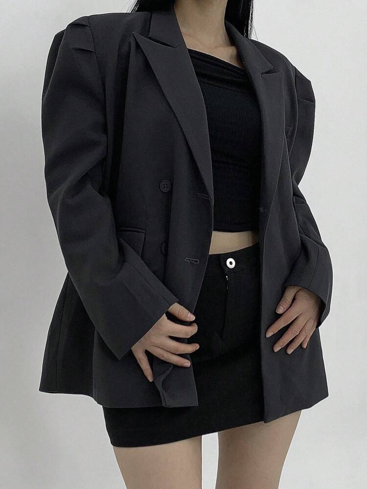Women's Solid Color Puff Sleeve Blazer Jacket, Autumn & Winter Business Attire