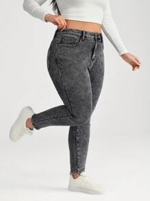 SHEIN BASICS Große Größen schwarze Skinny Jeans mit Stretch im Lässig Stil