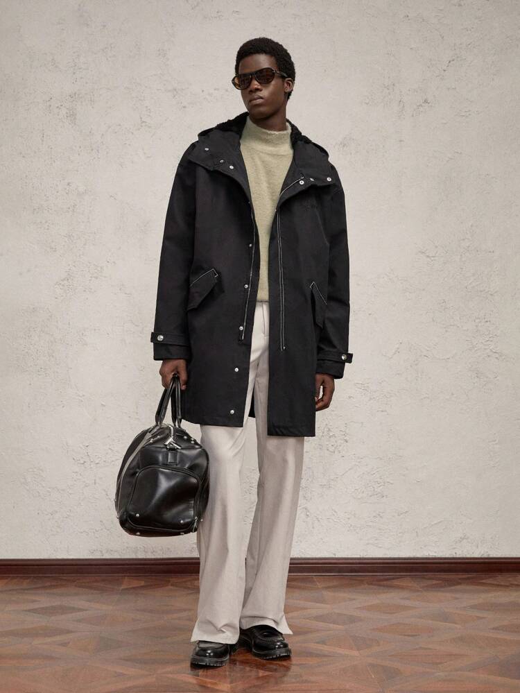 Men's Loose Fit Long Sleeve Casual Trench Coat, Suitable For Autumn, For Fall Winter