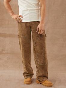 Manfinity VCAY Men Premium Cotton Denim Straight Leg Utility Jeans - Brown - View 7
