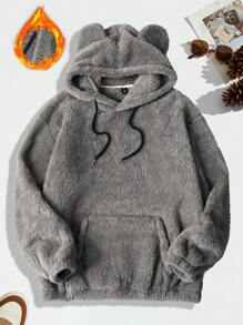 Manfinity Hypemode Men's 3d Ear Hooded Long Sleeve Fleece Pullover - Grey - View 5