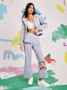 Nick 90s | SHEIN 女士卡通印花运动裤 - 灰色 - 查看 3