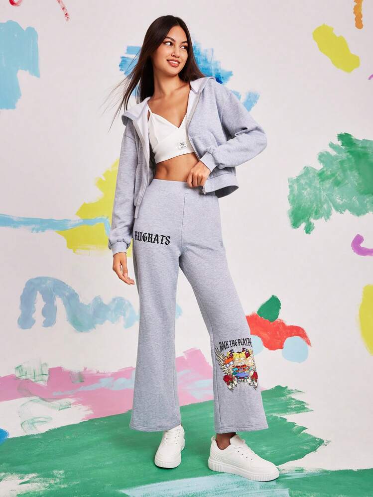 Nick 90s | SHEIN 女士卡通印花运动裤 - 灰色 - 查看 3