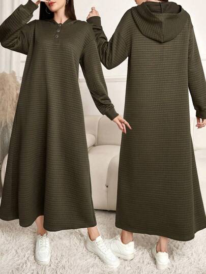 Mulvari 女士纯色前扣长袖简约长款运动衫、休闲日常装、长袖上衣