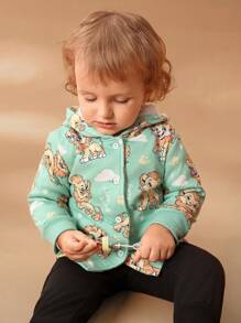 SHEIN Baby Boy Cute Lion Digital Print Thermal Lined Hooded Windproof Warm Jacket, Winter - Black - View 4