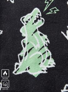 Manfinity Homme Herren lässiger Rundhals-Strickpullover mit Buchstaben- und Cartoon Dinosaurier Muster, Herbst/Winter