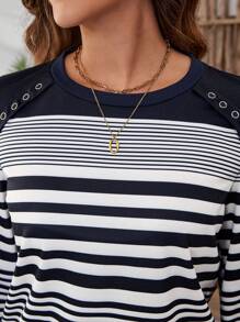 EMERY ROSE Sudadera holgada con detalles de metal a rayas para uso casual diario, otoño