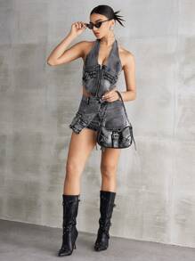 1 Piece Shoulder Bag With Adjustable Shoulder Strap In Punk Style Decorated With Rivets, Y2K Style, For Teenagers - màu đen - Xem 7