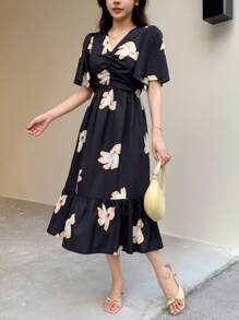 DAZY Women's V-Neck Allover Floral Print Dress Sundress,Dress For Wedding - Black - View 4