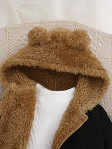 SHEIN 男女通用婴儿夹克，配有可爱的 3D 耳朵装饰，适合户外、日常休闲穿着、返校场合、秋冬季