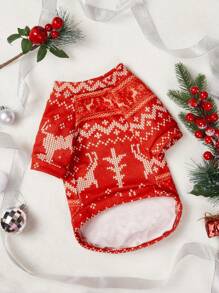 PETSIN 1pc Christmas Red Deer Pet Sweatshirt For Dogs & Cats - Red and White - View 5