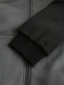 Manfinity Homme Sudadera con capucha con cremallera y cordón de contraste de talla grande para hombre, informal y cálida para otoño/invierno, con diseño gráfico de bloque de color, manga larga, capucha en gris oscuro, regalo para amigos, esposo, novio