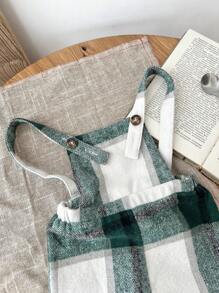 SHEIN Baby Girl Plaid Print Jumpsuit Outfit, Suitable For Outings & Christmas Events - Green - View 5