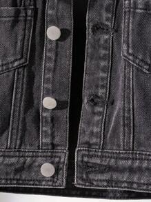 SHEIN 婴儿/幼儿女孩牛仔夹克，带仿羊羔绒衬里，冬季休闲外套 - 黑色 - 查看 5